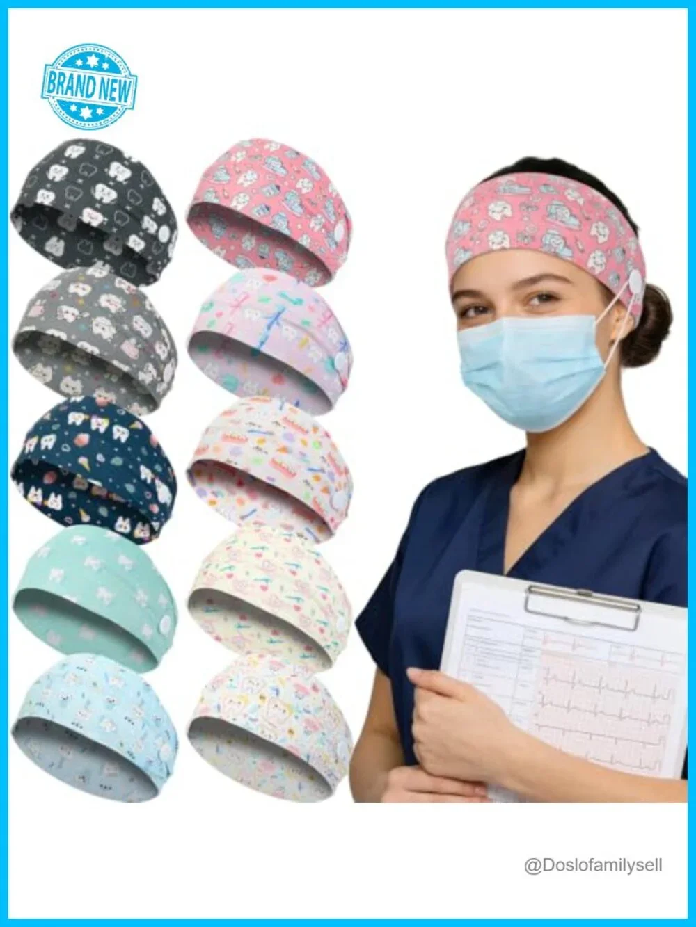 10 Non-Slip Elastic Dental Headbands with Mask Buttons for Nurse